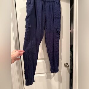 Nicole Miller Navy Linen Cargo Pants